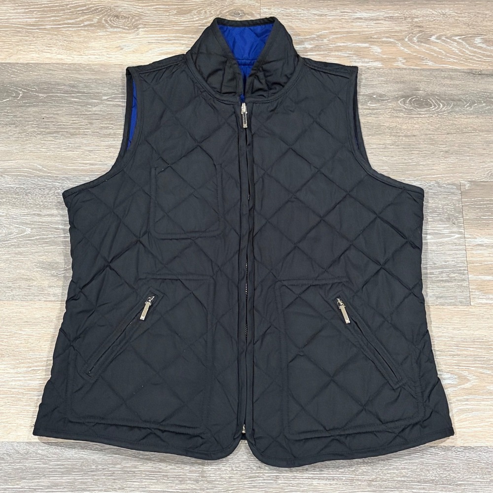 Lauren Ralph Lauren Reversible Quilted Vest Royal Blue Black WomensPetite Medium - Picture 7 of 10
